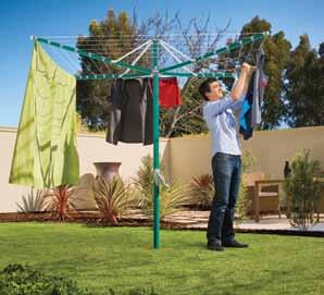 clothes hoist 7 lines Huge 47m of line holds a large family wash Holds queen size sheets Strong and reliable Stylish ergonomic design Self-retracting line retainer Smooth folding action intuitive