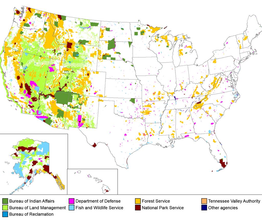 Figure 3. Onshore federal and Indian lands Source: Produced by U.S. Energy Information Administration from Federal Lands and Bureau of Indian Affairs map layers at http://nationalatlas.gov/maplayers.