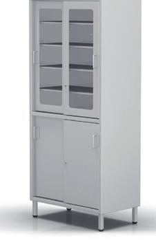 2-263 2-271 2-272 2-264 Two-sides opened medical cabinet divided in two heights, both parts with two full sliding doors doors with lock and handle upper part with four adjustable stainless steel