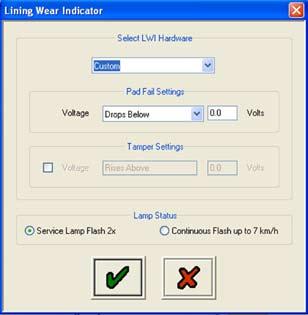 From the menu select one of the following: Haldex LWI BPW/Brake Monitor (customer specific only) Custom Haldex LWI' and 'BPW Brake Monitor' are preprogrammed options and no other data is required.
