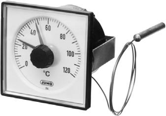 temperature controller with actual value display. The device comes in a plastic case with a liquid- or gas-filled measuring system.