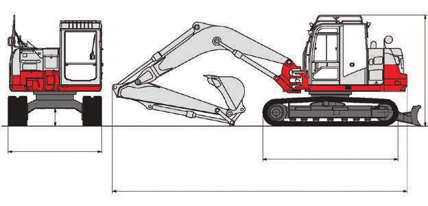 TB2150 Hydraulic Excavator OPERATING DIMENSIONS G H I E F C D B A 500 mm Track Wid th Q MACHINE DIMENSIONS J Unit : mm (inch) Standard Arm Long Arm A Maximum Reach 8520 8760 B