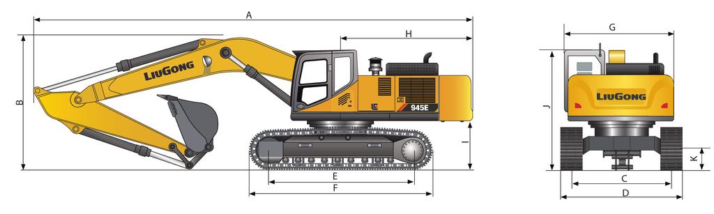 930E EXCAVATOR 950E EXCAVATOR SPECIFICATIONS 950E DIMENSIONS Standard Arm Boom 12 Short Arm 7.06 m (23 ft 2 in) Arm options 3.38 m (11 ft 1 in) 2.