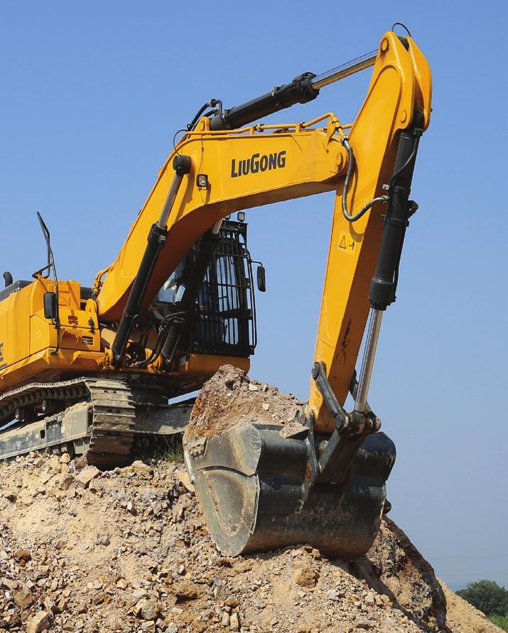 950E EXCAVATOR ALWAYS STRONG ALWAYS RELIABLE The use of thick, high-tensile steel components, internal baffling, and stress-relieved plates, make the structures on LiuGong E-Series excavators tough