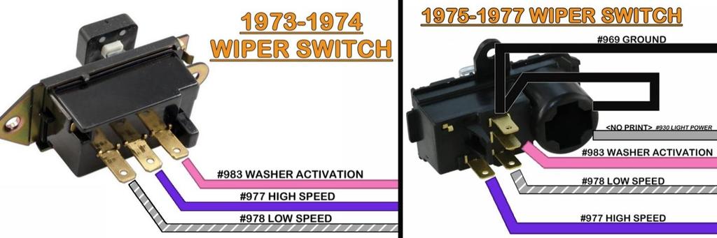 1973-1977 SWITCHES Cut the pre-installed terminals from the wiper switch wires. Cut these wires as close to the terminal as possible to ensure you have adequate length to reach the wiper switch.