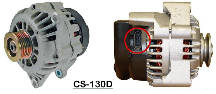 GENERAL MOTORS CS-130D SERIES ALTERNATORS The CS-130D can be spotted by the lack of an external fan behind the pulley. These alternators have an internal fan and a plastic casing on the back.