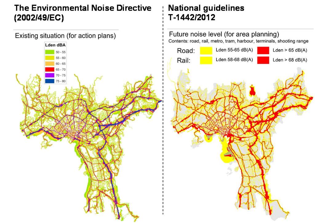 Noise mapping in line with national regulations Oslo has developed two separate noise maps, one in line with the EU Directive, another in line with national guidelines.