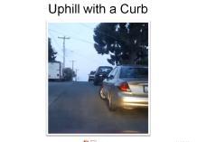 If the wheels were directed toward the curb the car might continue to roll and create a hazard. Slide 36 - Uphill without a Curb 1. Why is this different than uphill with a curb? 2.