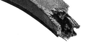 Localized Wear Cause: Belt swelling, exterior softness Cause: Belt drive elements, as well as and bottom envelope seam to open/split.