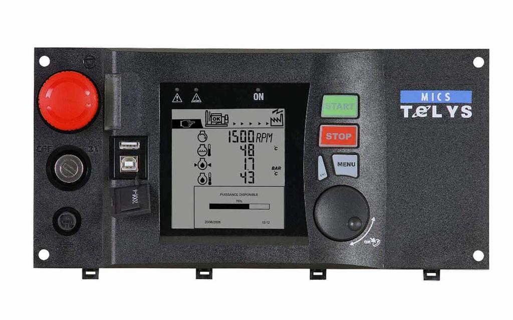 Offers the following functions: Standard electrical measurements: voltmeter, frequency meter, ammeter. Engine parameters: working hours counter, engine speed, battery voltage, fuel level.
