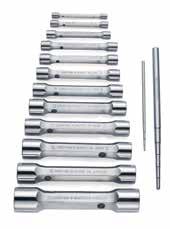 DOUBE-SOCKET WRENCH Drive: Hexagon, metric Standard: based on DIN 896 Material: Chrome-vanadium steel, solid forged Surface: matt chrome-plated Polished heads Shaft: Hexagon Wrench size ength ()