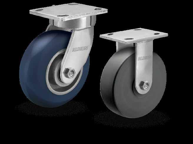 110 Impact & Shock Contender Kingpinless Casters CAPACITY TO 2000 3-Year warranty Top Plate: 5/16" AISI 1045 steel welded and heat treated for longer life Yoke Base: Notched AISI 1045 steel Swivel