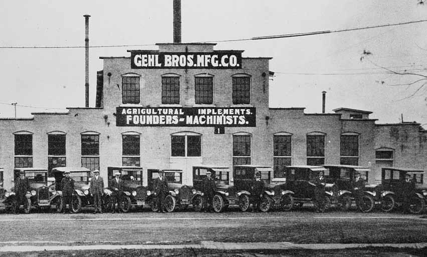 In 1859, an agricultural implement company, housed in a blacksmith shop, was started in West Bend, Wisconsin.
