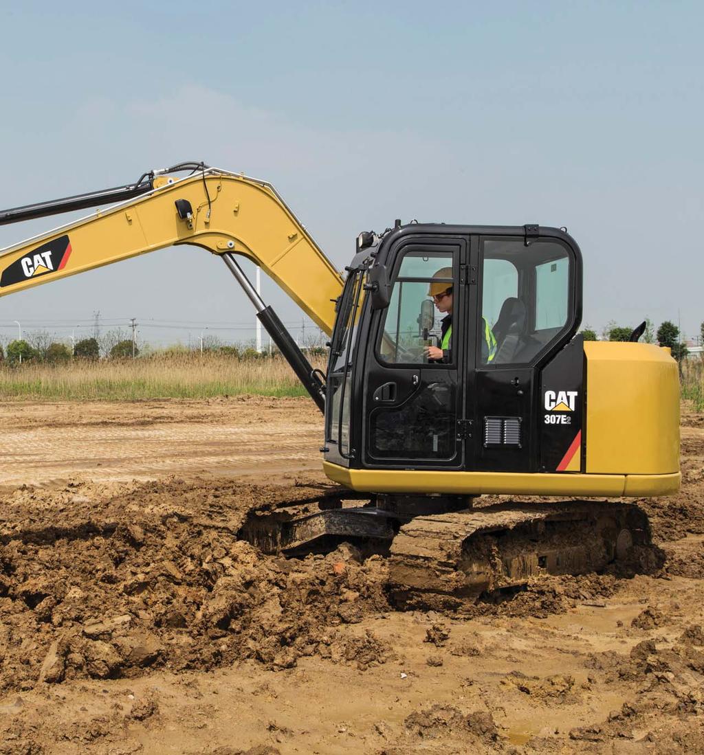 The Cat 307E2 Mini Hydraulic Excavator delivers superior performance and comfort while reducing your fuel consumption and operating costs. The large spacious cab provides a comfortable work area.