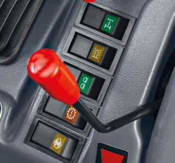 Push buttons integrated into the main gear shift knob on Proxima Power series tractors engage the powershift.