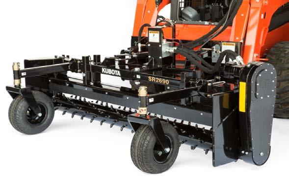 AP SERIES ATTACHMENTS POWER RAKES Float Lock Hydraulic Driven Bi-directional Material Control Deflector: 2 each - 1/2" x 5" Hard Urethane Roller: 9 3/8" Diameter with 3/4" x 11/2" Carbide Tipped