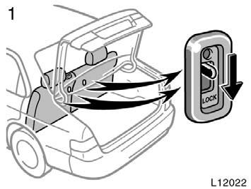 Luggage security system Hood This system deactivates the lock release lever so that things locked in the trunk can be protected. 1. Push down the security lock levers to lock the rear seatbacks.