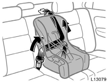 Contact your Toyota dealer immediately. Do not use the seat until the seat belt is fixed. 2. Fully extend the shoulder belt to put it in the lock mode.