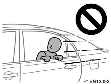 Do not allow anyone to get his/her head or hands out of windows since the curtain shield airbags could inflate with   58