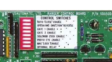 DS1 Function Dip Switches ON - Down on right OFF - Down on left Switch Setting Factory Settings are shown in bold type 1 Automatic Close Timer Enable (Not recommended unless safety ON Timer to close
