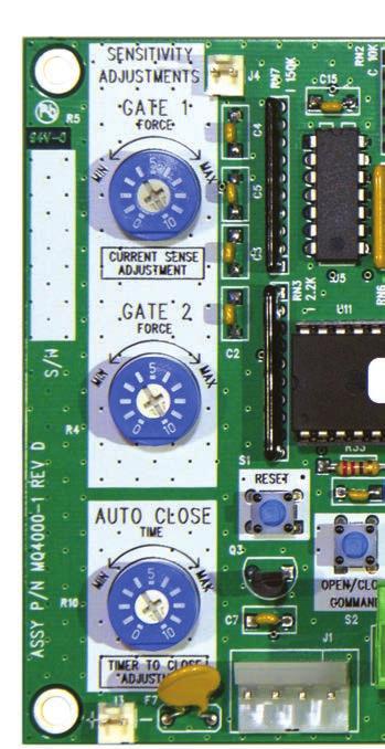 Sensitivity Adjustments and Entrapment Alarm The sensitivity adjustment designed into the control board allows you to adjust the amount of pressure the gate will apply to an object before the gate is