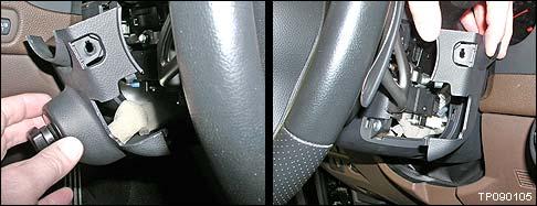 Pull the trim cover straight back, toward the driver seat. If needed, use a plastic trim tool. c. Remove the screw shown in Figure 1. d. Turn the steering wheel 90 to the left of center. e.