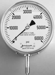 FITTINGS & GAUGES PSI PRESSURE GAUGE Features 6" high visibility face with lamated safety glass dial cover Accurate with +/- 05% of full scale range Staless steel case and ternals Glycer-filled for