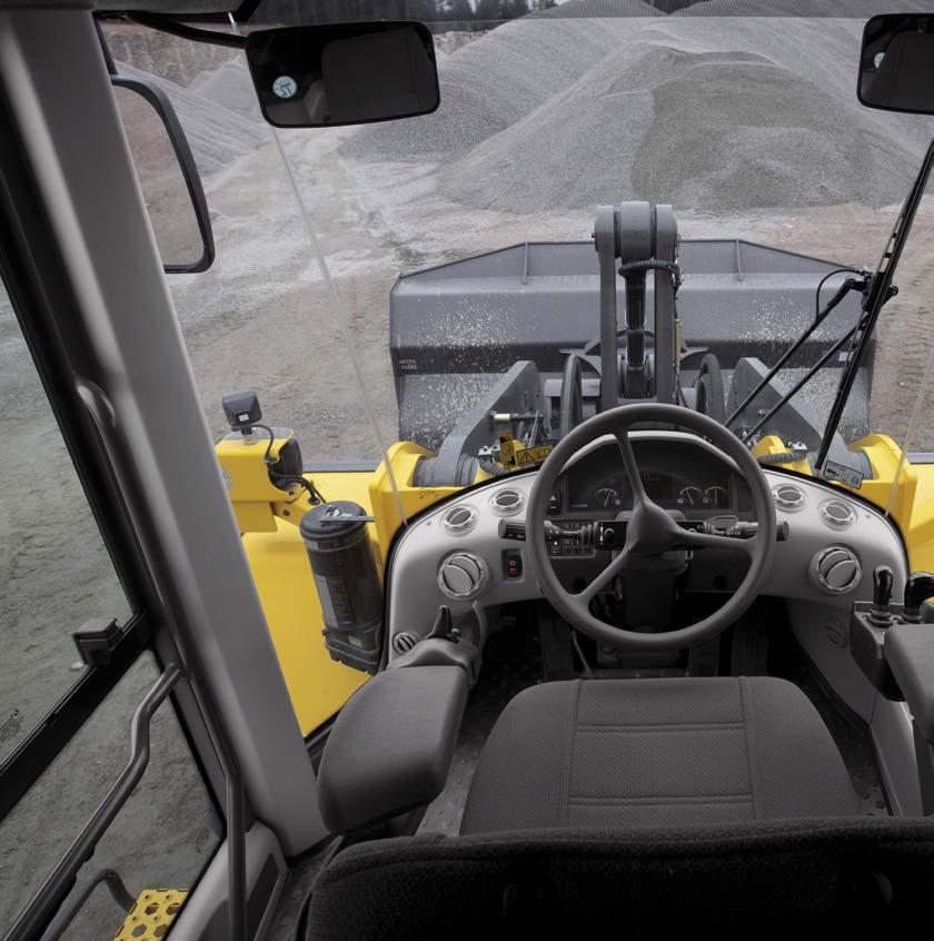 Lift your profits In Comfort. Enter the cab to see and feel what makes the Volvo Care Cab a legend in comfort. Visibility is excellent to the rear and to the bucket edge.