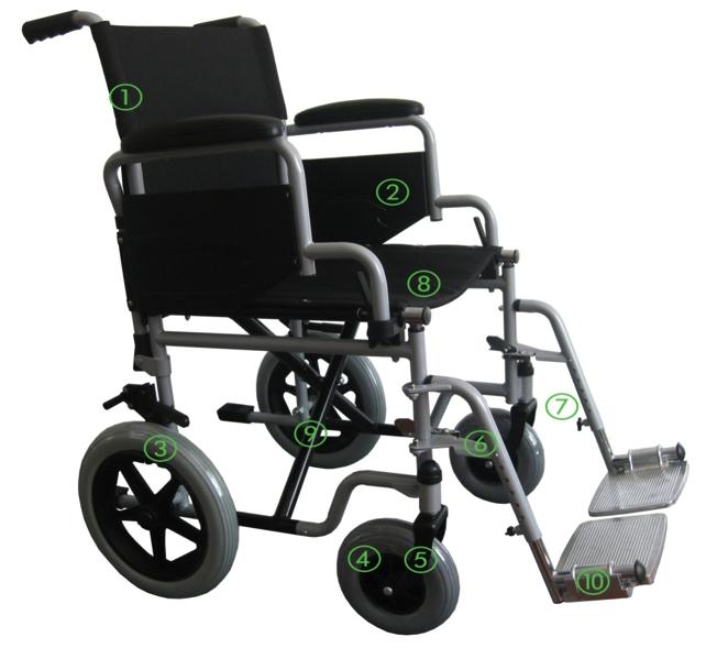 ITALIANO 10 1. Simple Structure Figure Transfer Version with 12 Rear Wheels This wheelchair version is particularly suitable for the patient transfer.