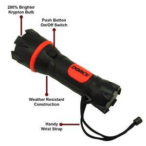 41-2950 2AA Rubber Light Lumens: 16 Run Time: 6 Hours Beam Distance: 45 Bulb Type: Krypton Batteries: 2 AA Included Product Material: Rubber The 2AA Boss Rubber Flashlight features super tough rubber