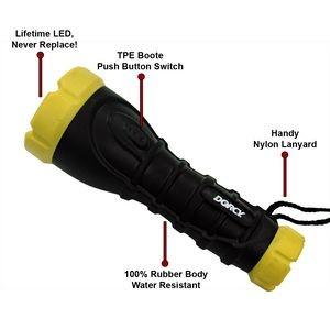 41-2968 Rubber 80 Lumen Flashlight Lumens: 80 Run Time: 6 Hours Beam Distance: 150 Feet Bulb Type: LED Batteries: 3 AA Included Product Material:
