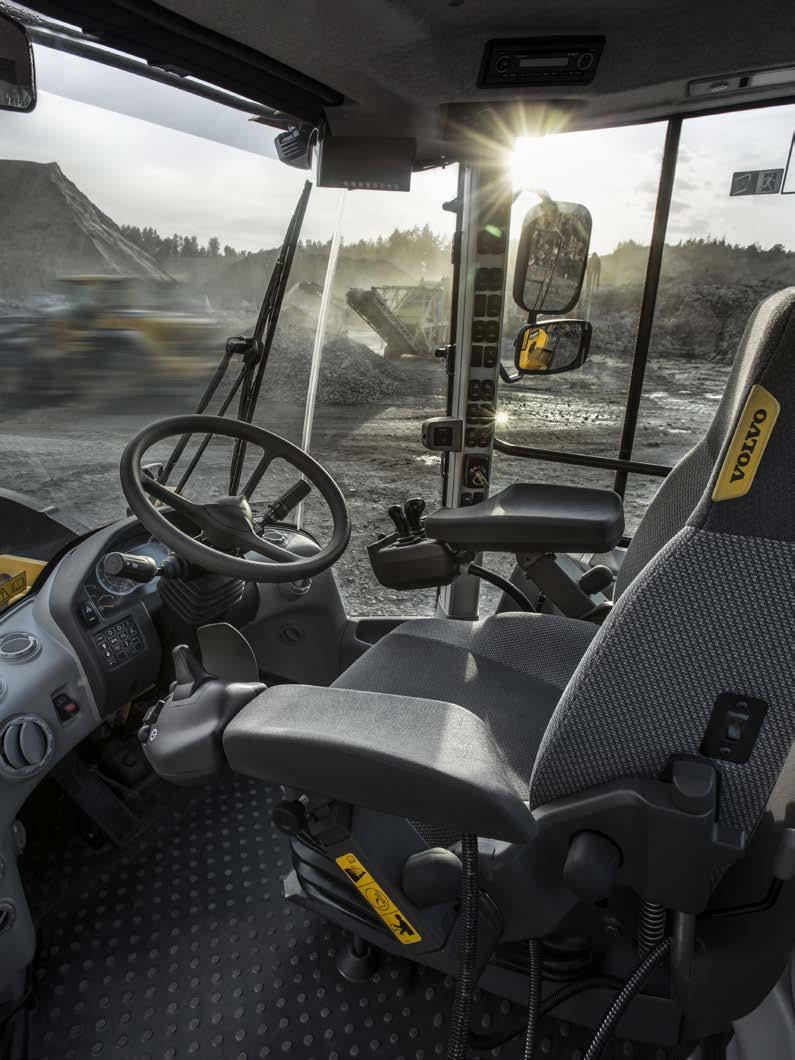 Volvo cab The spacious ROPS/FOPS certified cab provides a comfortable operating environment with ergonomically placed controls