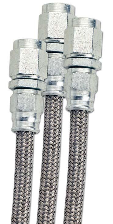 6000 SERIES P.T.F.E.-LINED STAINLESS HOSE The properties of P.T.F.E. (Teflon) make it a natural for all highly corrosive applications like automotive brake fluid. P.T.F.E. also works well for hot oil and power steering fluid.