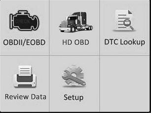 4. Connections & General Operations 4.1 Connections 1. Turn the ignition off. 2. Locate the heavy duty vehicle s DLC. 3. Select the desired diagnostic adaptor according to your vehicle s DLC. 4. Plug one end of 6pin or 9pin DLC diagnostic adaptor into the included OBD II 16 pin connector, and connect the other end to the heavy duty truck s DLC.