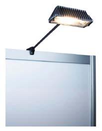 quartz arm light Pure white ideal for highlighting clothing, jewelry, art, graphics and more Attaches to a hard wall 200 WATT BLACK ARM FIXTURE (L200B) Attractive streamlined fixture