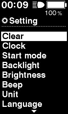 settings Clock setting Start mode setting Backlight setting Backlight brightness settings Beep setting Switching between km and miles Language setting Font color settings