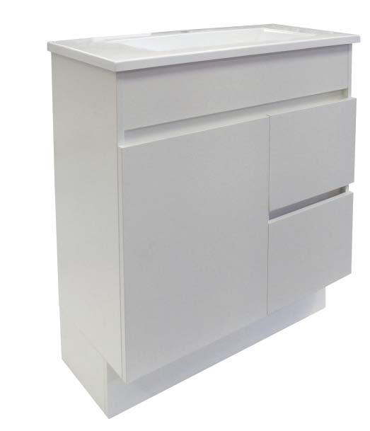 SEMI-RECESSED VANITY UNIT Polymarble top Blum soft-close doors White metal-sided drawers Available in 600, 750, off centre, centre bowl or