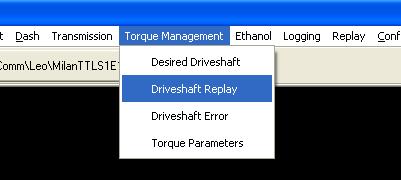 from the main BigComm tool bar and select Driveshaft Replay as shown in the screen print below.