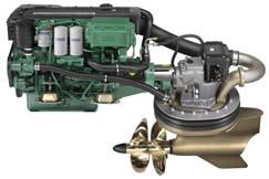 Twin rubber suspension and sealing rings plus soft-suspended engines. Joystick option. Volvo Penta IPS350 and IPS400 The two most compact units in the range are powered by the Volvo Penta D4, a 3.