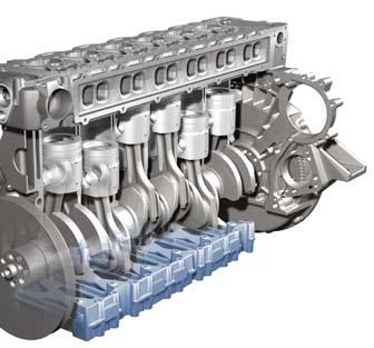 The in-line configuration allows room for a well-dimensioned crankshaft 4 with large bearing surfaces.