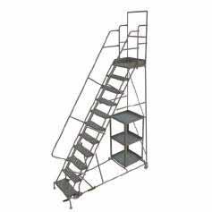 LADDERS & SCAFFOLDING CROSSOVER STEPLADDERS Units are made of all-welded steel construction and can be knocked-down for easy storage Upper platform features removable two sided 42" high handrail with