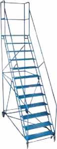 to make the ladder mobile) Non-clogging slip-resistant steel steps Frame is rugged welded 1" round steel tubing 8 to 16 step ladders shipped knocked down, easily assembled Capacity: 300 lbs.