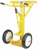 AUTO STAND TRAILER STABILIZING JACKS Heavy gauge steel construction Large base pad (17" x 18 1/2") Gas activated, self levelling system 10" dia. semi-pneumatic rubber tires for easy handling 41"-50.