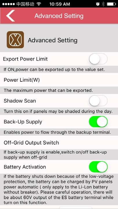 Advanced Settings Export Power Limit: only useful when EzMeter connected well in the system.
