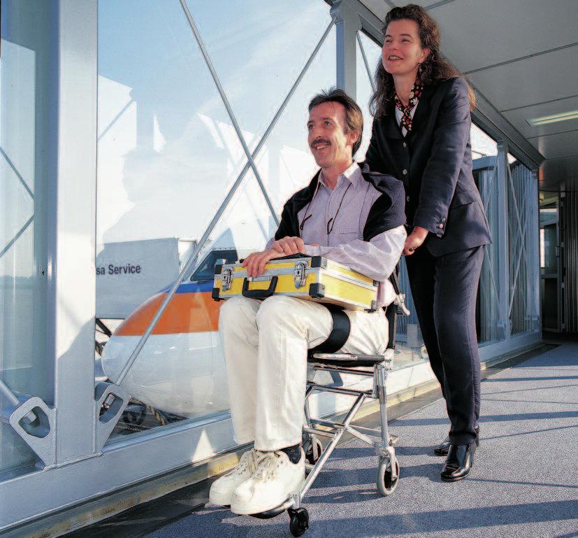 INTRODUCTION THE WHEELCHAIR TRAVEL travel wheelchair Folding aisle chair designed for easy stowage As conventional wheelchairs are not designed for air travel, there is a growing demand for a small,