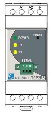 4.5 TCP2RS TCP2RS is a gateway between RS-485 devices and Load Management System. Before installing the device, please take note about the MAC code labelled in one side of the device.