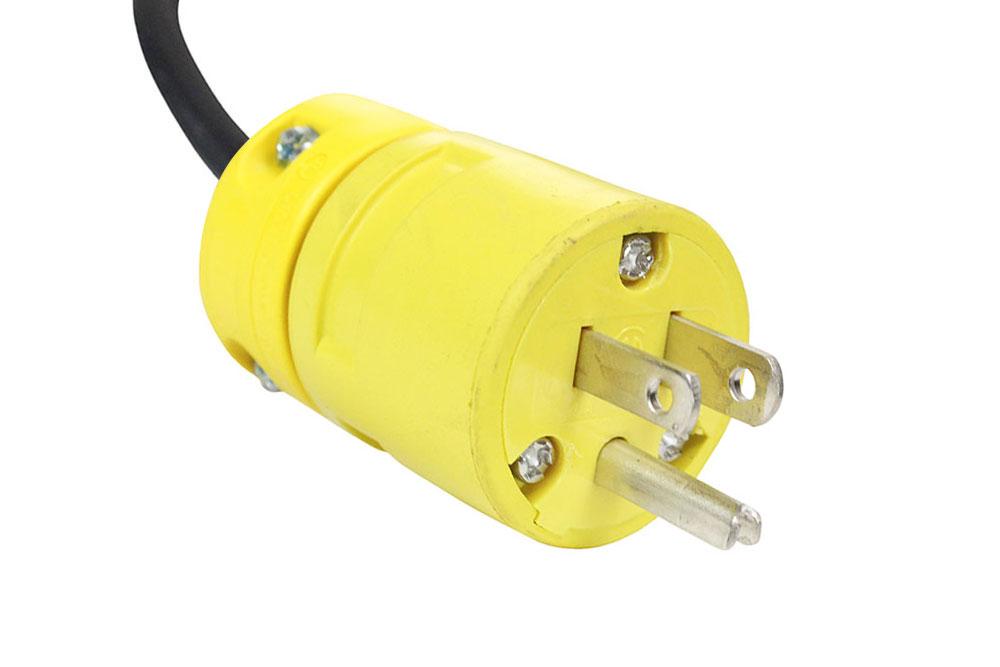 Click Photos to Enlarge 5-15 Straight Blade Plug 15 Amp / 125V Rated Wiring and Plug: This temporary string lighting system is constructed of 12/3 STJW cord that is fitted with an industrial grade
