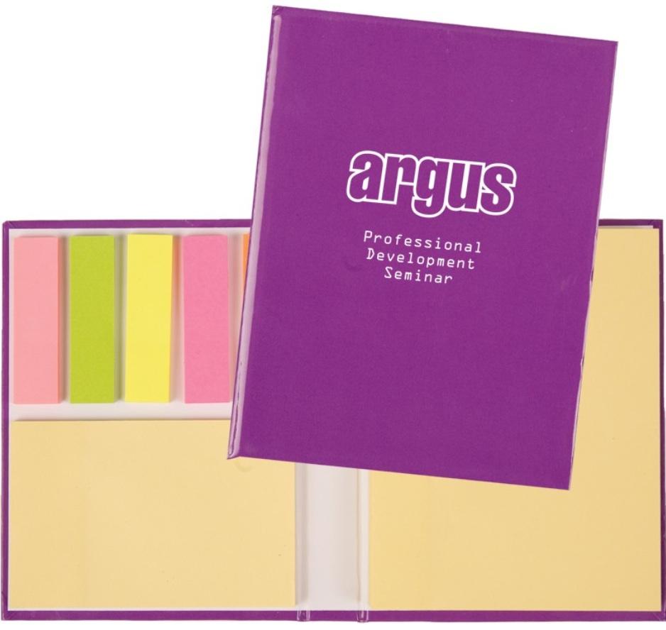sticky notepad, and five assorted neon color 25 page 1 3/4''x1/2'' sticky notepad/flags Available in pink, or purple cover Desktop Tape Dispenser Regular Price: $2.81 each Closeout Price: $1.