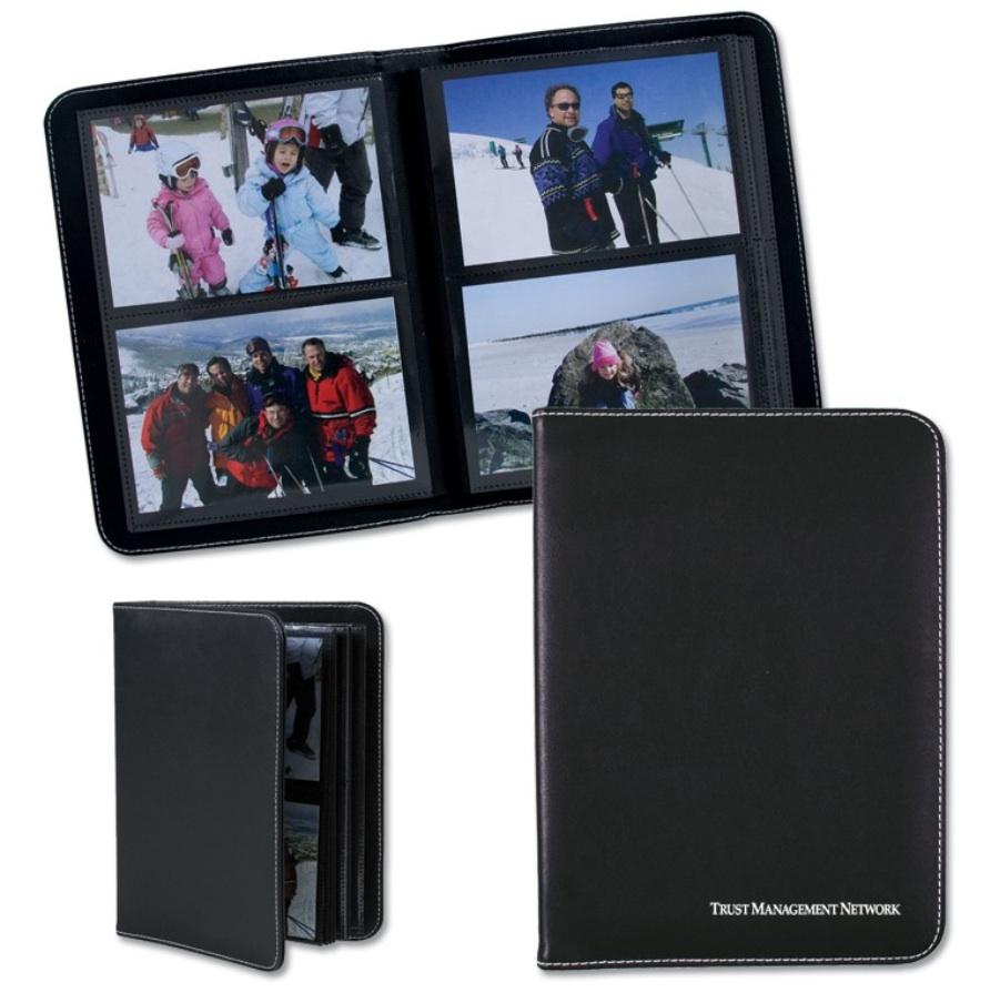 49 each Bound photo album with rigid soft-touch black PVC cover featuring white contrast stitching Holds 80 4'' x 6''