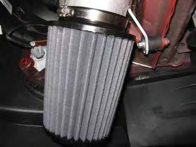 t. Next, install the Dryflow high-performance air filter to the intake tube with a hose clamp as shown and fully tighten. u.